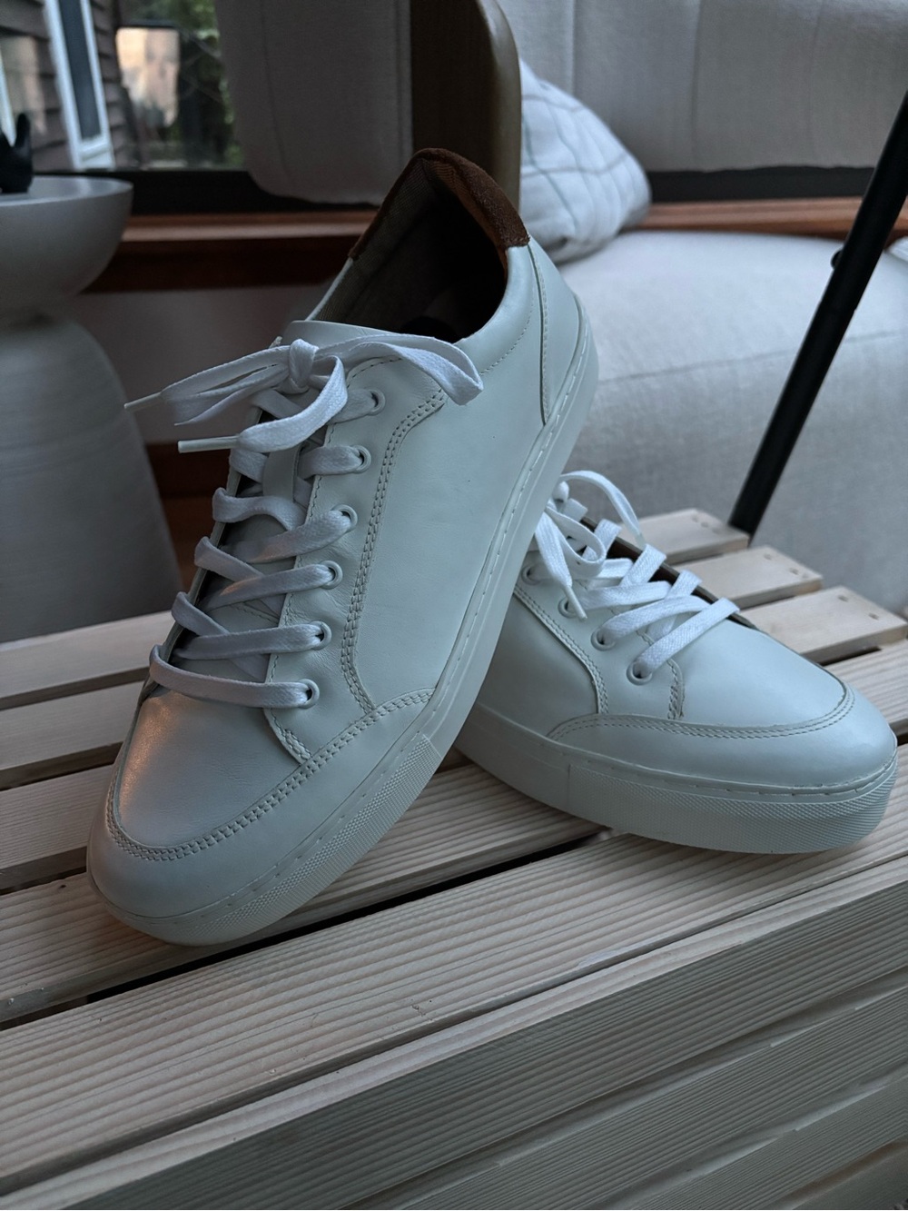Crevo White Sneakers with Brown Heel Tab